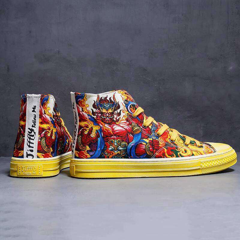 Leishen Shan Hai Jing Men's Trendy Chinese Style Board National Trend Hip Hop Canvas Graffiti Skateboard Shoes for Men