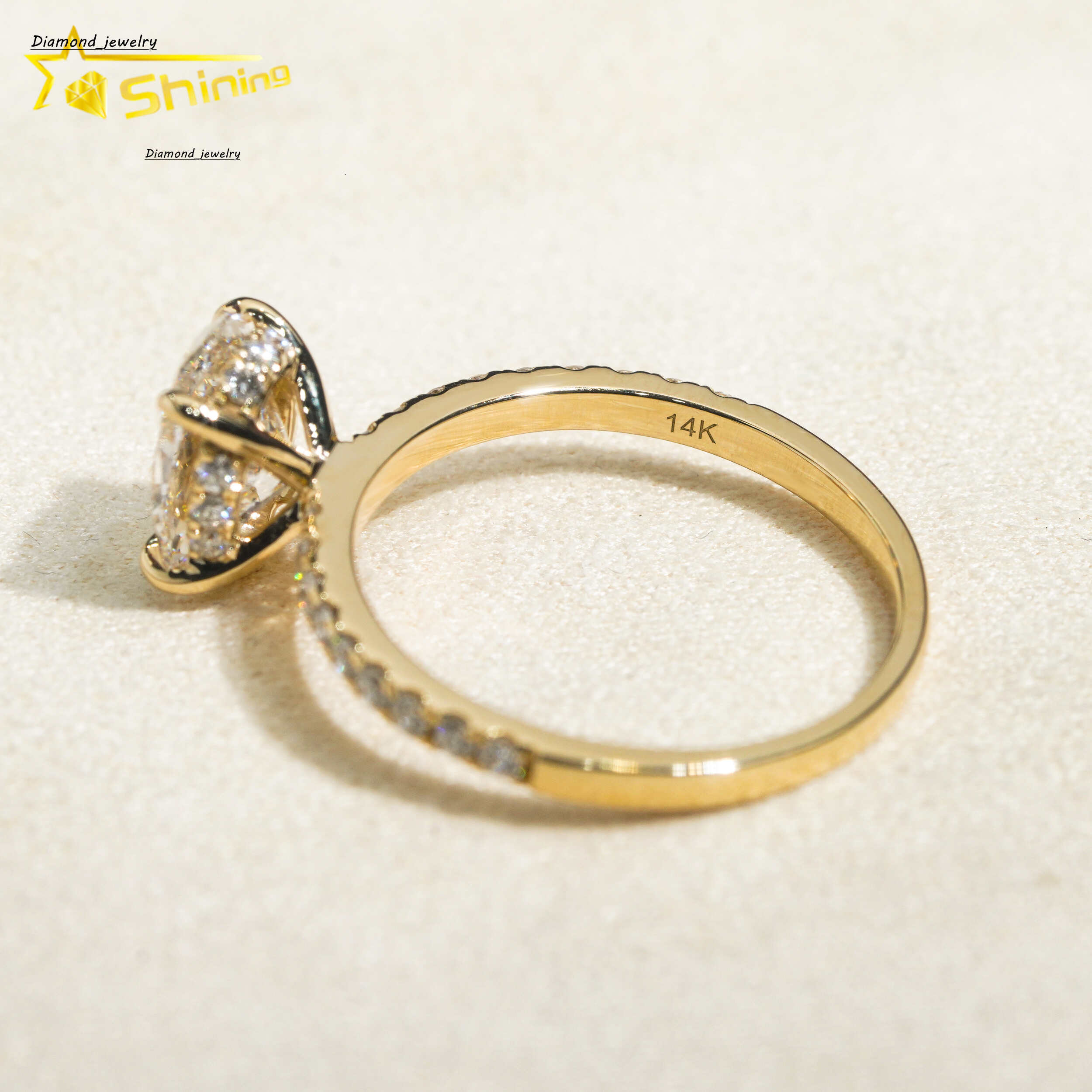 Oval Cut Hidden Halo Half Iced Band 2ct VVS2 Lab Grown Diamond CVD Engagement Ring 14K Solid Gold Wedding Rings