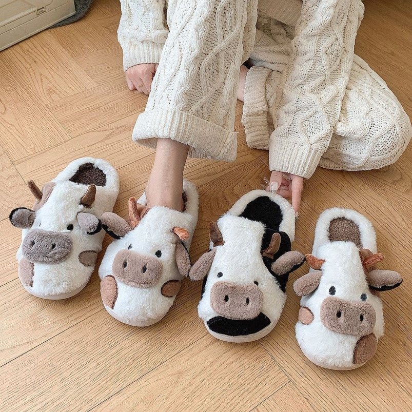 Cow Fur for Women, Autumn and Winter Indoor Cotton Slippers, Home Warm Thick Sole, Thickened Men's Slippers