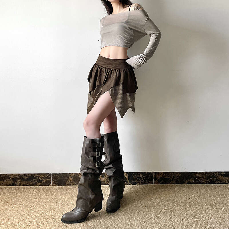 2024 Autumn New Women's Solid Color Slim Street Fashion High Waist Irregular Skirt for Women 015