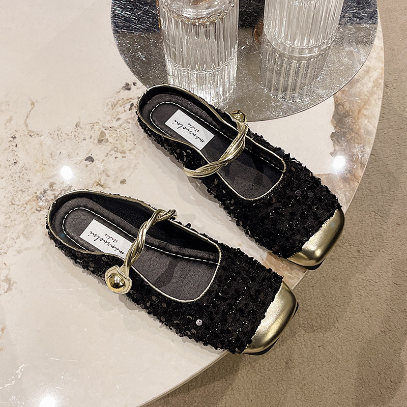 Ddmysports Baotou Mary Jane Sandals For Women Outdoor Wear Summer New French Style Sequins Elegant Matches Skirts Half Slippers Outdoor Shoes