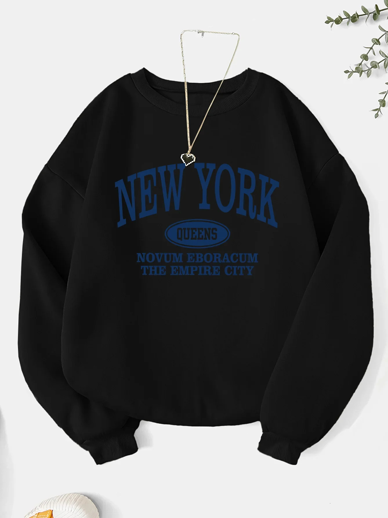 York Fashion Letter Print Sweatshirt Crew Neck Hooded Casual for Winter and Fall Women Clothing 250725