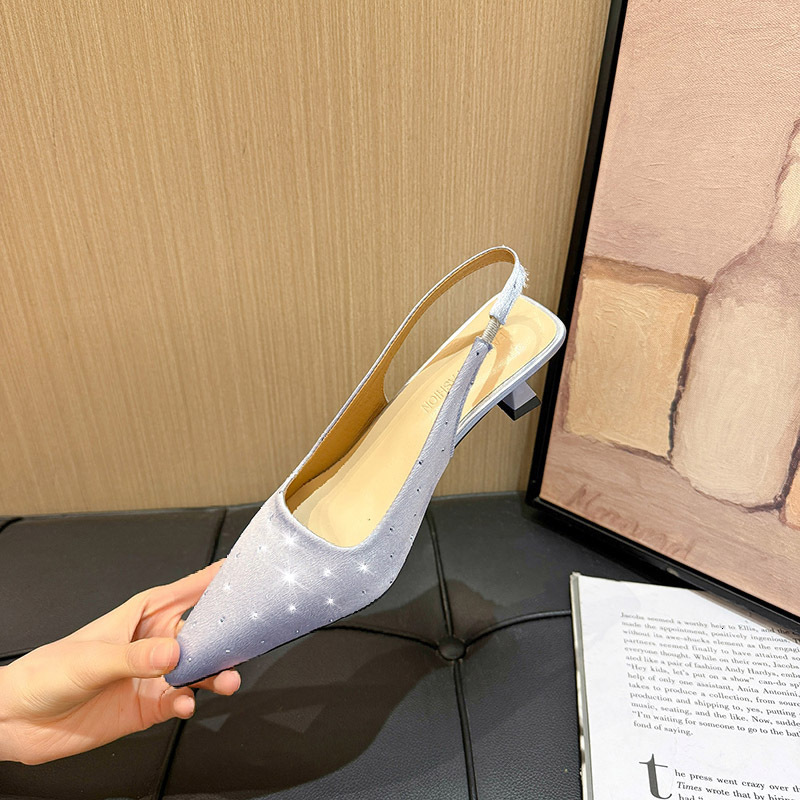 Ddmysports French Style Pointed High Heels Spring Summer New Thin Heel Closed Toe Rhinestone One Strap Sandals For Women Outdoor Shoes