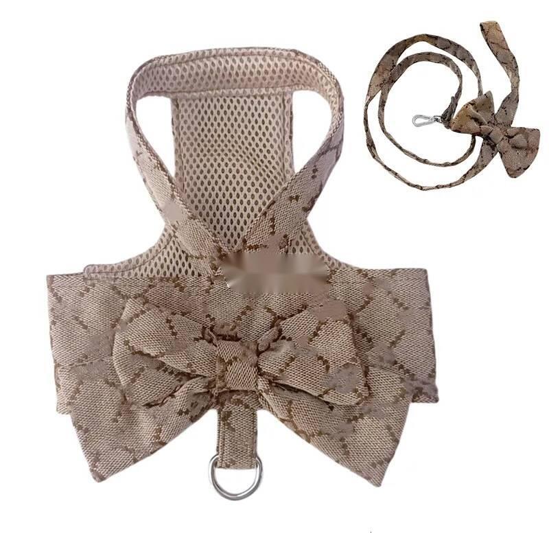 Designer Bow Knot No Pull Pet Classic Letter Pattern with D-Ring Soft Mesh Dog Dress Escape Proof Princess Puppy Harness for Small Dogs Cats 283
