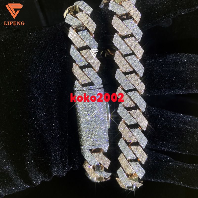 White and Rose Gold 15mm 4 Rows 925 Sliver Vvs Moissanite Cuban Chain Iced Out Jewelry Mossanitecuban Link Chain