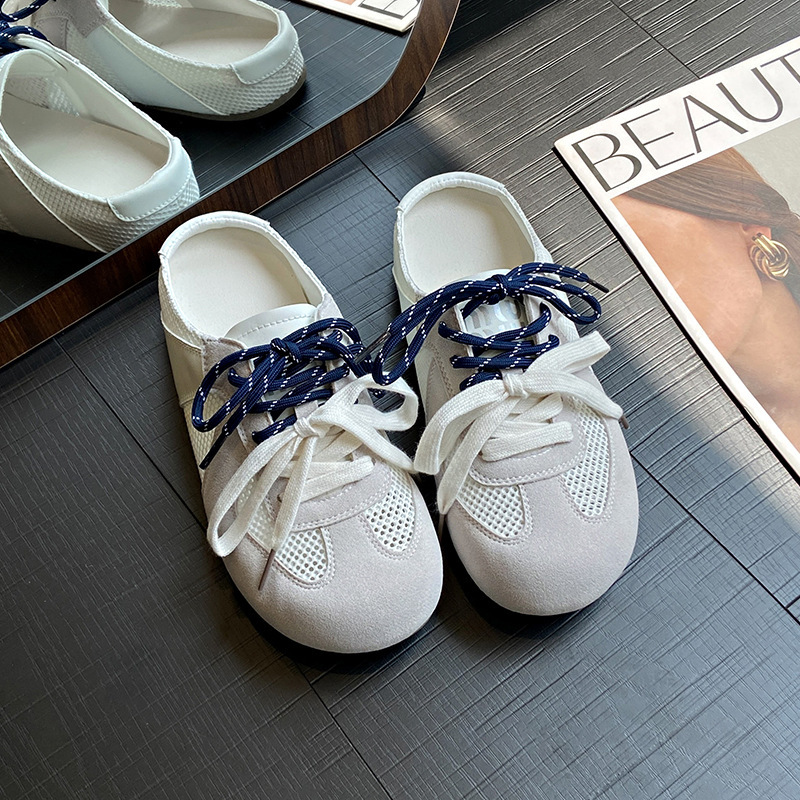 Ddmysports Spring Summer New Soft Sole Half Women Mesh Breathable Closed Toe Slippers Mandarin Duck Shoelaces Backless German Training Shoes Outdoor S