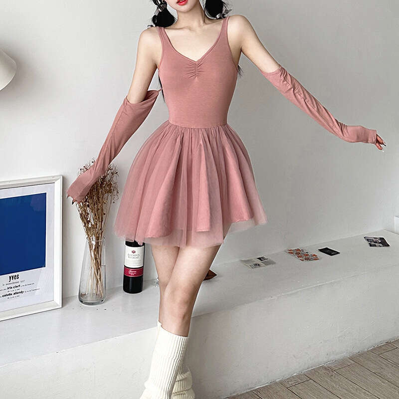 2023 Spring Summer New Women's Solid Color Long Sleeve Blouse Fashion V-neck Strap Dress 2b8