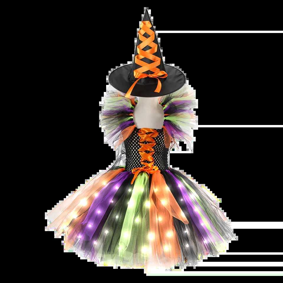 Halloween Cosplay Witch Girl Dress Luminous LED Costume Kids Children Carnival Vestidos Par Witch Lights Up Dress Z250725