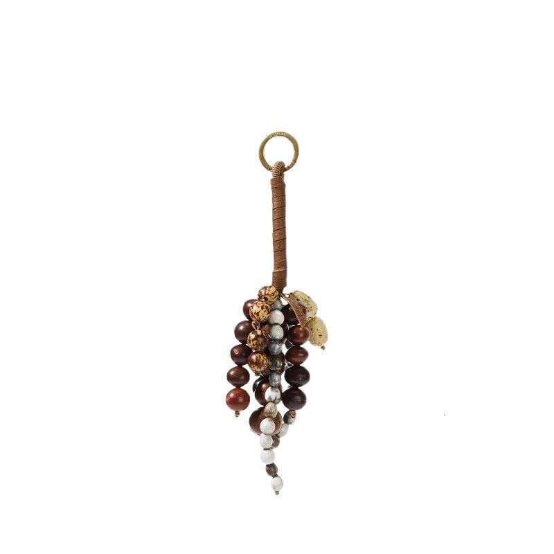 Bag Charms Natural Bodhi Healing Wood Beaded Keychain Handmade Lucky Key Ring Handcraft Purse Charms Pendant Decoration for Bags