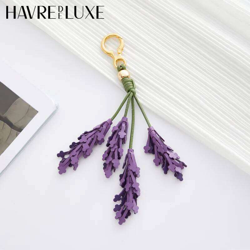 Lavender Leather Charm Purple Flower Keychain Pendant Decoration High Girl Gift Bag Accessories