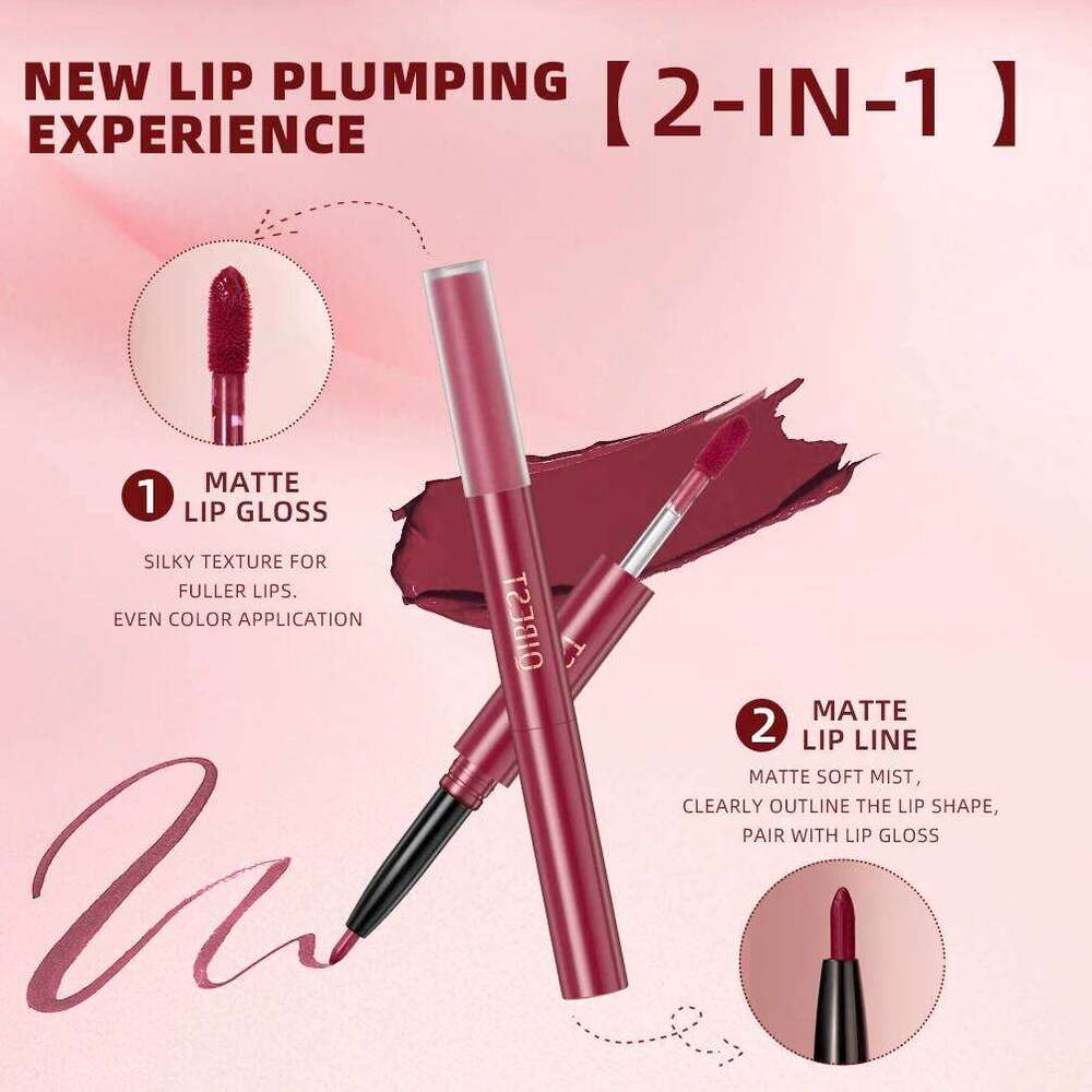 QIBEST Double Ended Nude Gloss Lipliner 2 In 1 Stick Veet Matte Liquid Lipstick Long Lasting Non-stick Cup Lip Tint Makeup X250725 X2