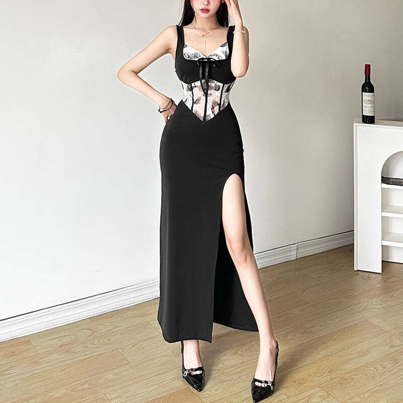 2024 Summer New Fashion Sexy High Waist Mid-Length Slit Dress for Women 89c