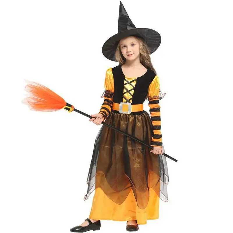 Halloween Par Costumes Purple Witch Dress for Girls Kids Mesh Long Sleeves Carnival Witch Clothes Cosplay Dress Hat Broom Suit Z250725