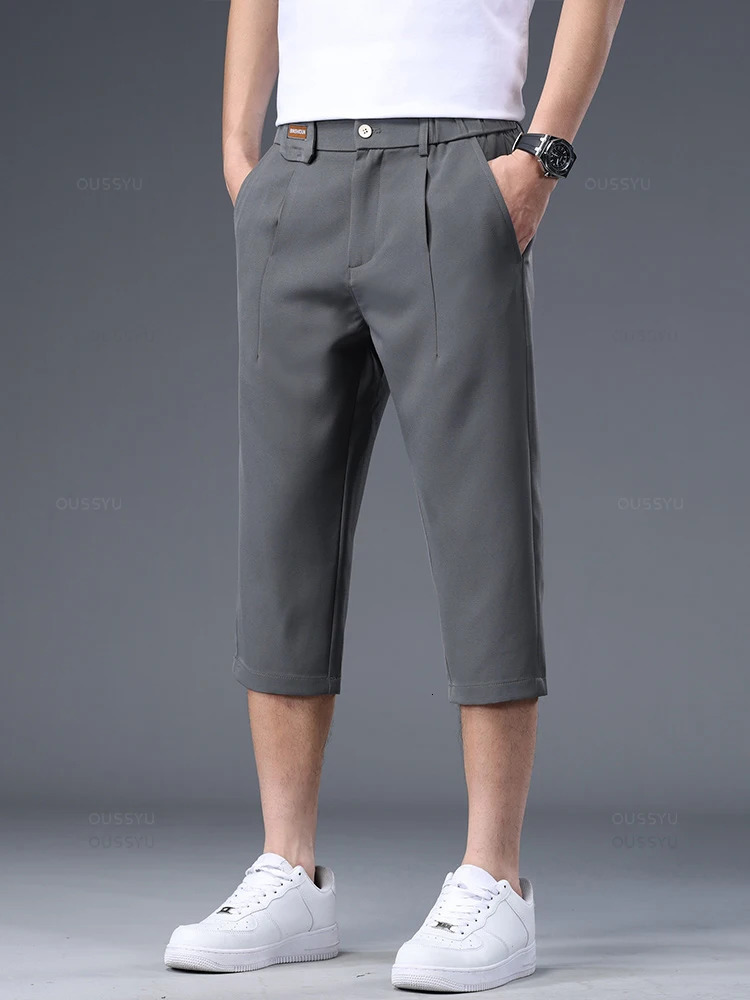 Clothing HighQuality Business Suit CalfLength Pants Men Pendulous Smooth Solid Color Straight Office Formal Shorts 250725