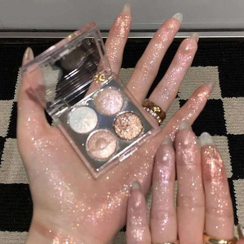4Grid Eyeshadow Palette Glitter Pearlescent Transparent Acrylic Shadow Sparkling Fine Shimmer Waterproof Lasting Eye Pigment X250723