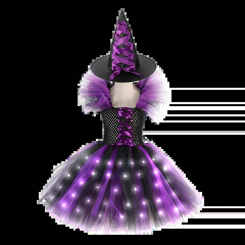 Halloween Cosplay Witch Girl Dress Luminous LED Costume Kids Children Carnival Vestidos Par Witch Lights Up Dress Z250725
