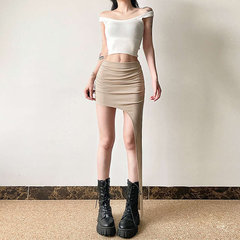 Women's Clothing 2024 Summer New Street Fashion Solid Color Irregular Slim Fit Skirt for Women e7f