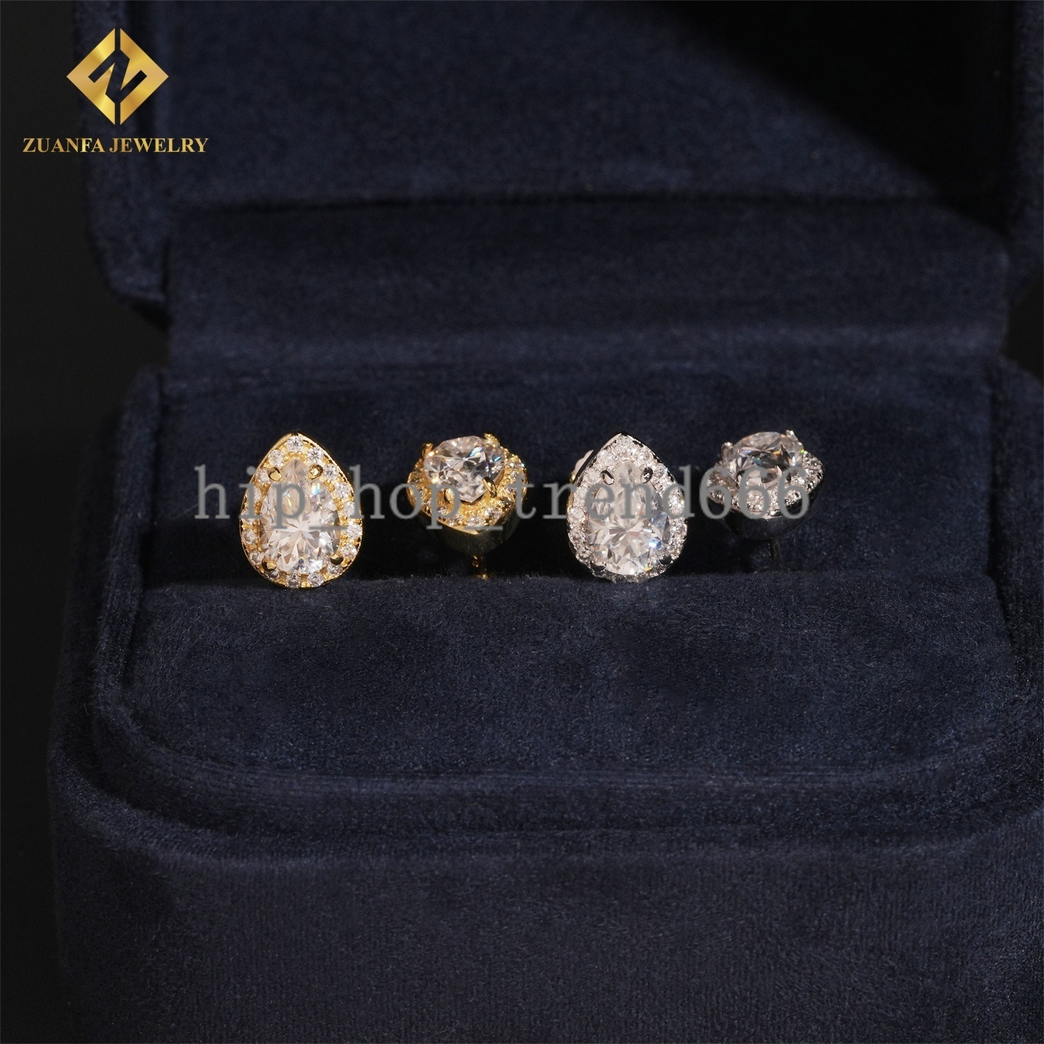 Factory Wholesale Pear Cut Halo Stud Earrings 925 Sterling Silver VVS Moissanite White Gold Plated Screw Back Ear Studs