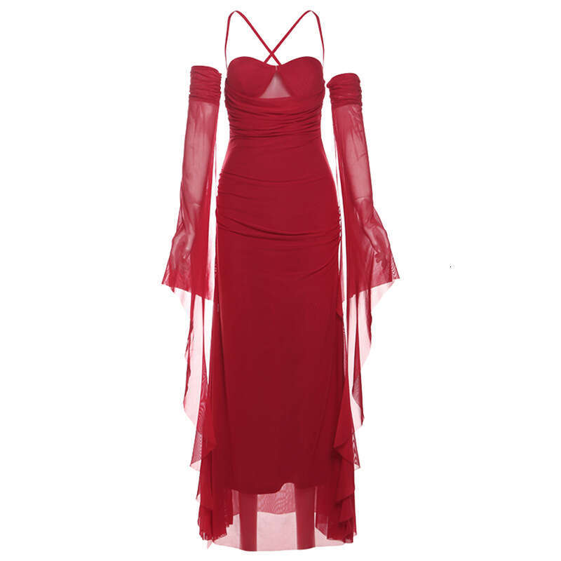 2024 Autumn Winter New Women's Solid Color Slim Fit High Waist Fashion Strapless Backless Dress 728