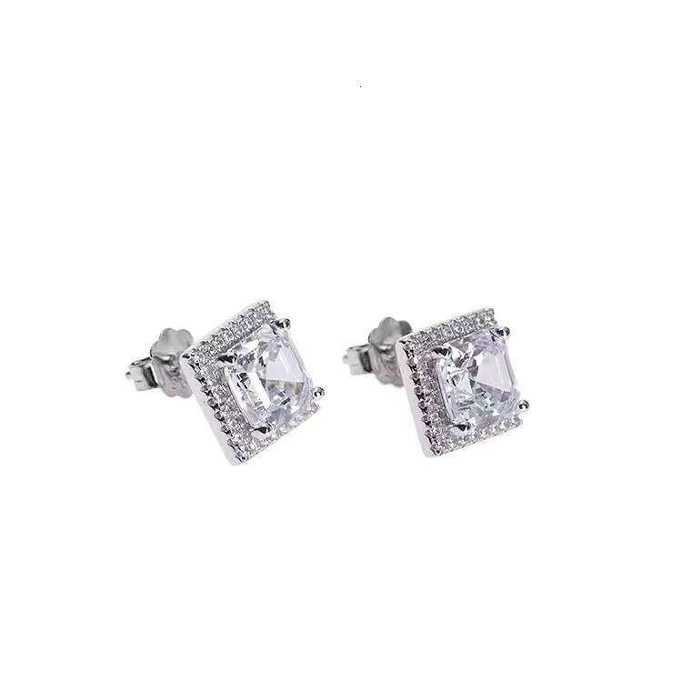 Street Style Iced Out Asscher Cut VVS Moissanite Dia Sier Hip Hop Charm Earring