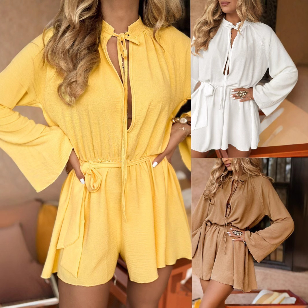 M724Foreign trade women's clothing irregular skirt women's lace-up lotus leaf sleeves