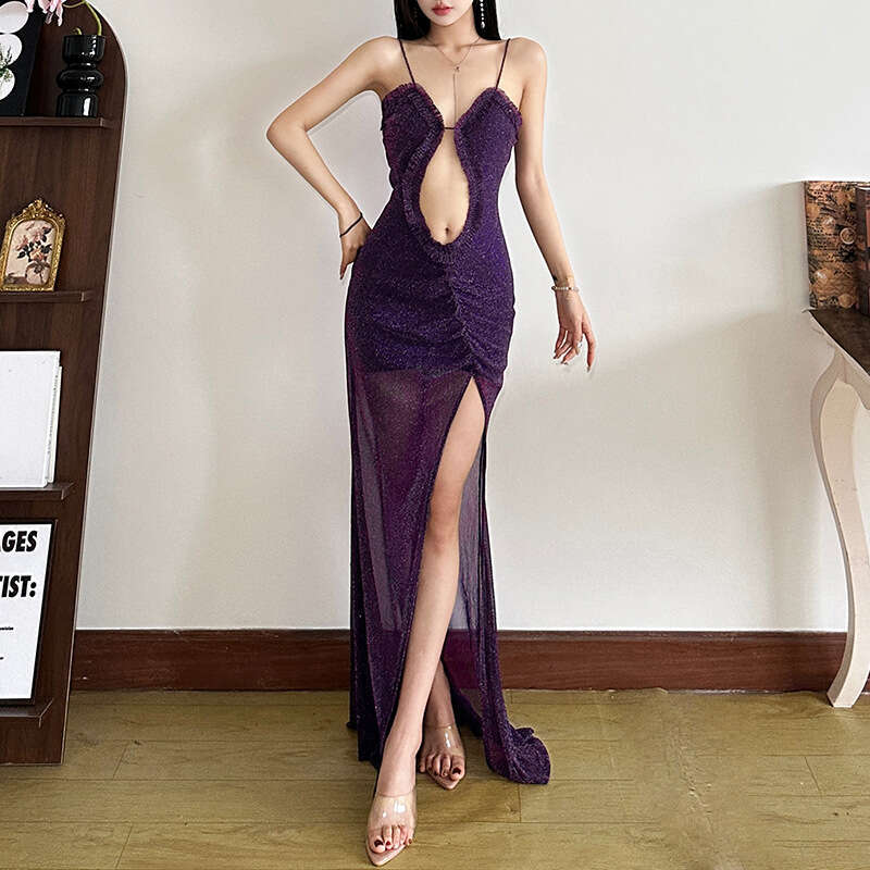 2025 Spring New Women's Solid Color Slim Fit High Waist Fashion V-neck Strap Sleeveless Dress ddd