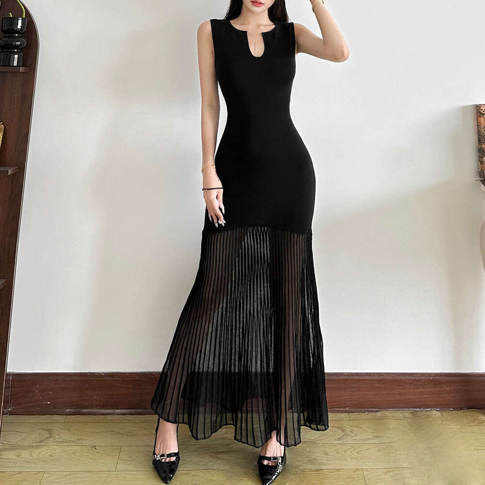 2025 Summer New Solid Color Slim Fit Pure Desire Waist-Cinching Elegant Slimming Fashionable Daily Dress for Women c89