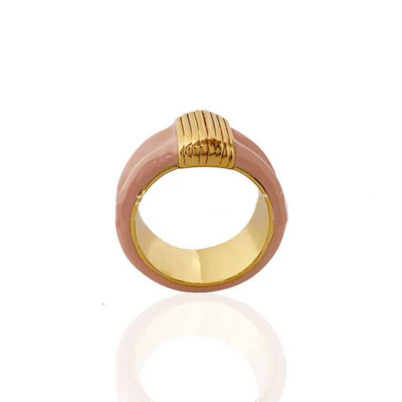 Gold-Plated Copper Vertical Stripe Handmade Enamel Dopamine Color Ring