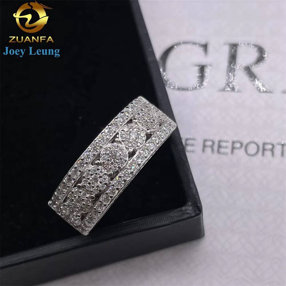 Pass Diamond Tester Factory Wholesale Price Custom Fine Jewelry 925 Sterling Silver Iced Out Hip Hop Moissanite Ring for Men