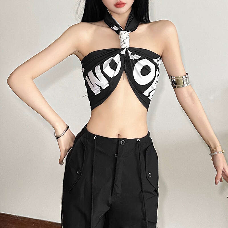 2025 New Summer Hot Girl Sexy Sleeveless Crop Slim Fit Versatile Tube Halter Neck Vest Top 887