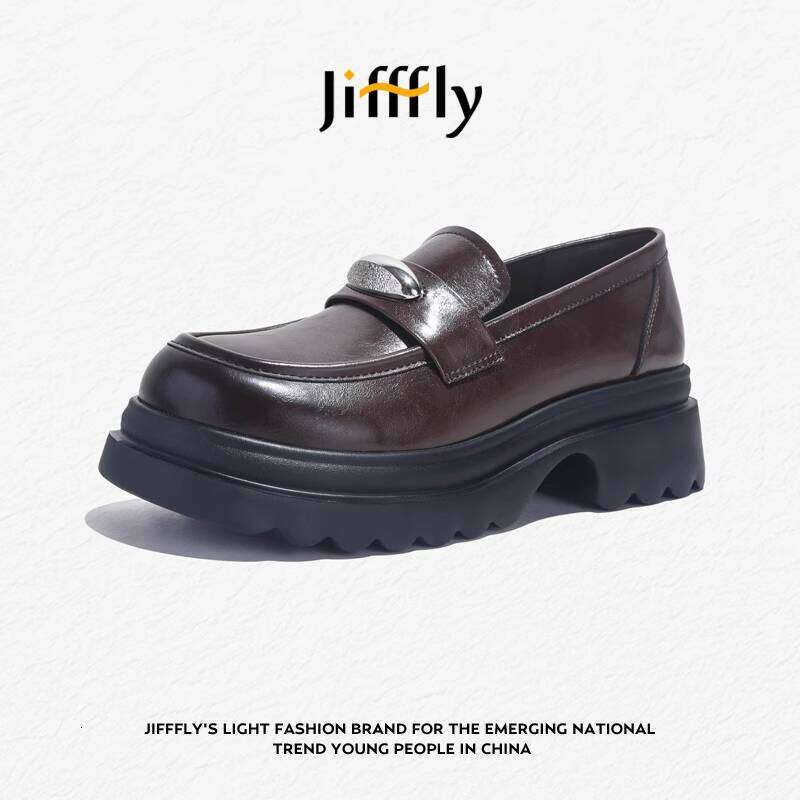Jifffly Women's Single 2025 New Summer Versatile British Style Slip-On Black Leather Shoes Thick Loafers