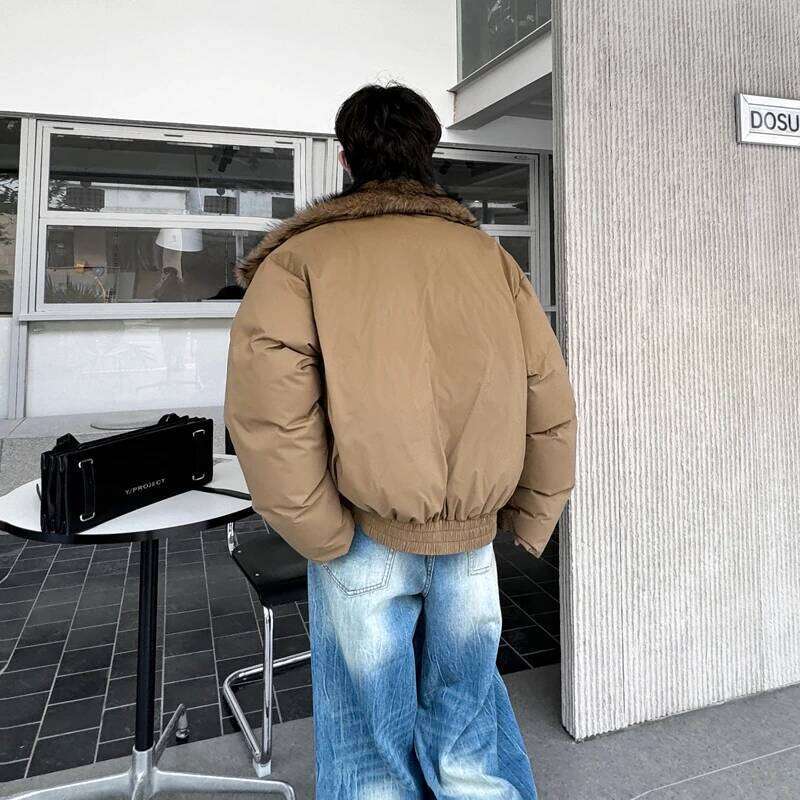 2025 Winter Clothing Male Chic Big Collar High-End Padded Cotton Jacket Faux Fur Trendy Thickened Loose Jackets