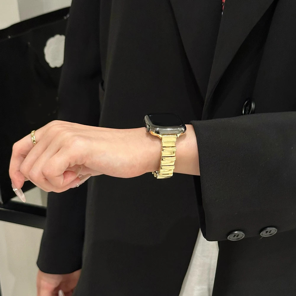 Thin Irregularity Metal Stap For Watch Band 49 41 45 38 40MM Women Gold Wrist Bracelet For iWatch 9 8 7 6 SE 5 Ultra 250723