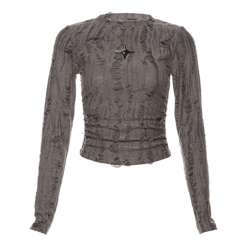 2023 Autumn New Women's Solid Color Slim Fit Crop Top Street Fashion Round Neck Long Sleeve T-Shirt cc7