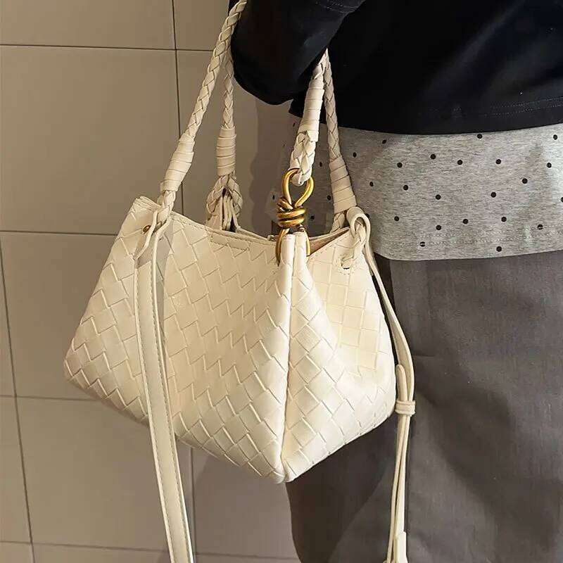 Woven Texture Bucket Bag Stylish Soft Tote Women Trendy Crossbody Single Shoulder Chic Handbag