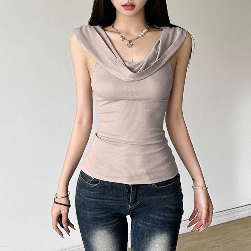 2024 Summer New Women's Solid Color Slim Fit Street Fashion Hooded Sleeveless Top 7cf
