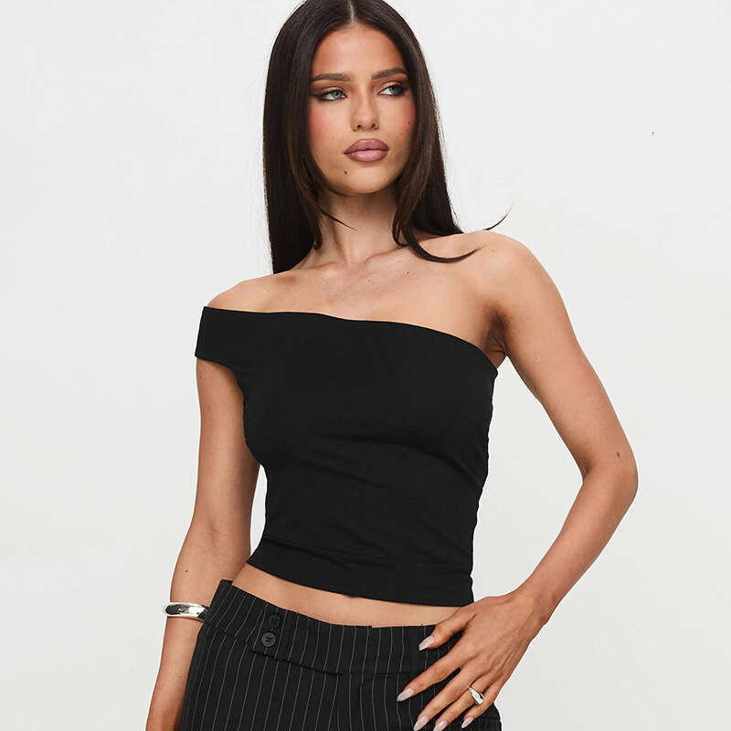 Qtp644 Women's Autumn Winter Crossbody Off-Shoulder Halter Multi-Way Backless Short Crop Top T-Shirt B5