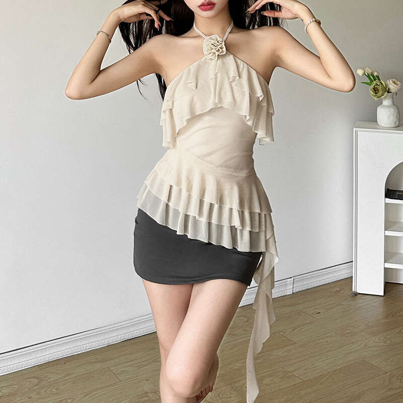 2024 Summer New Women's Solid Color Slim Fit Street Fashion Halter Sexy Backless Tank Top 70f