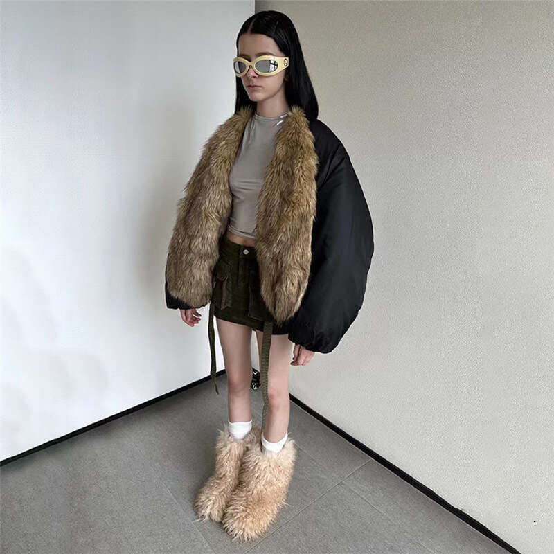 2023 Autumn New Women's Solid Color Loose Street Style Fashion Fur Collar Cardigan Long Sleeve Jacket for Women bd4