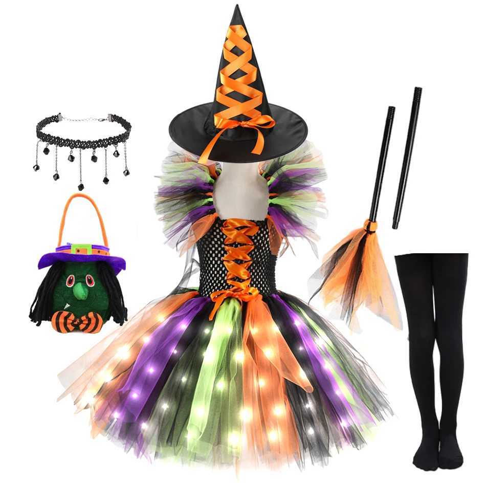 Halloween Cosplay Witch Girl Dress Luminous LED Costume Kids Children Carnival Vestidos Par Witch Lights Up Dress Z250725