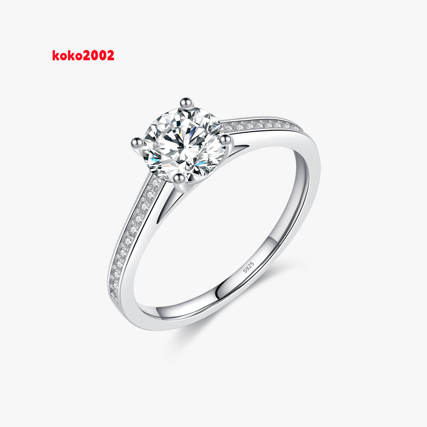 925 Sterling Silver Classic Wedding Engagement Band Jewelry D Color Lab Diamond 1CT Moissanite Ring for Women