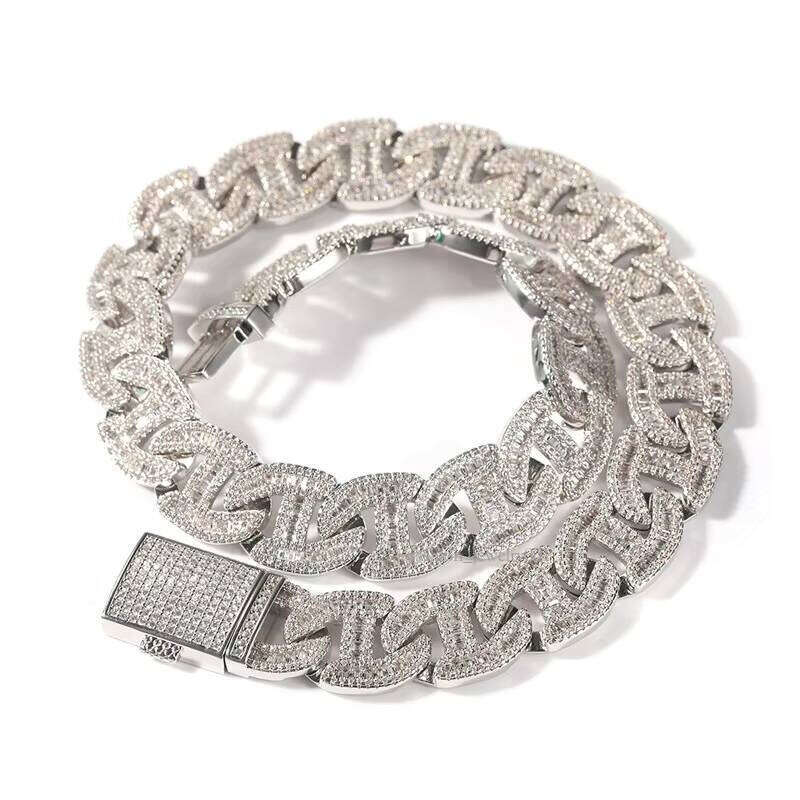 Hip Hop Iced Out 16MM S Sier Baguette MEN WOMEN VVS Moissanite Dia Cuban Link Chain Necklace