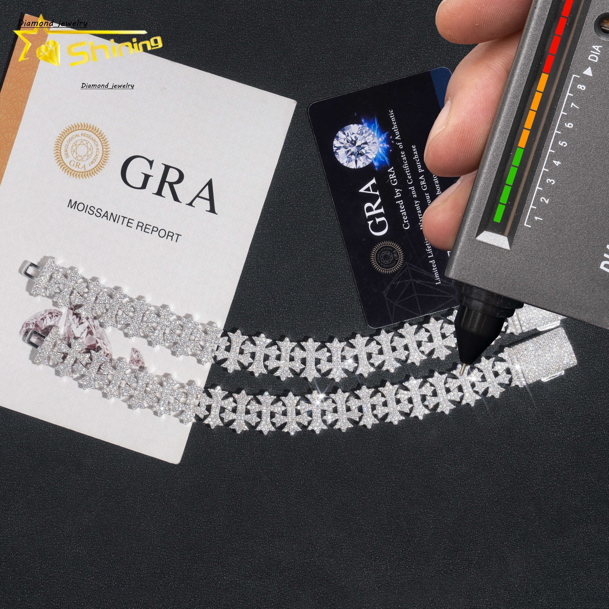 Pass Diamond Tester New Design 925 Sterling Silver 16MM Cross VVS Moissanite Cuban Link Chain Bracelet