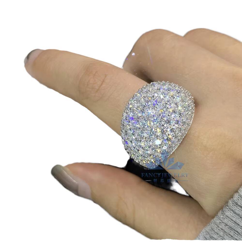 925 Sterling Silver Womens Wedding Engagement Statement Jewelry Sparkling VVS1 Clarity Moissanite Multi-Layer Lines Rings