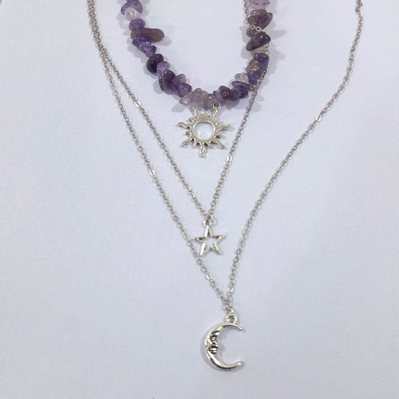 Fashion New Moon Pendant Stone Layered Suower Necklace High-end Simple Jewelry for Women Jewelry for Women