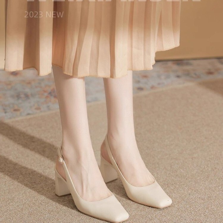 Ddmysports Versatile Closed Toe Sandals For Women New Summer Single Shoes Evening Gentle Style French Square High Heels Outdoor Shoes