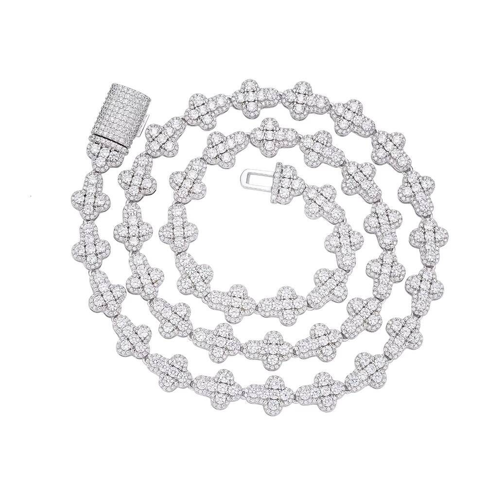 New Cross Chain Iced Out 14K 18K Gold Plated 925 Sterling Silver CZ Diamond VVS Moissanite Cross Link Tennis Chain Necklace