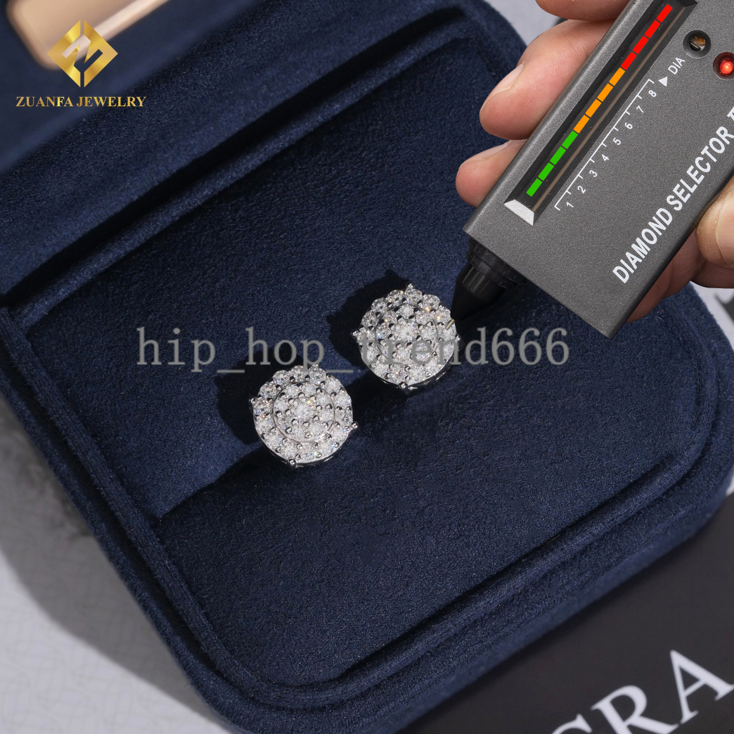 New Arrival 10mm Moissanite Earring Rapper Fashion Diamond Earring Solid 18k Gold 925 Silver VVS Moissanite Iced Out Earrings