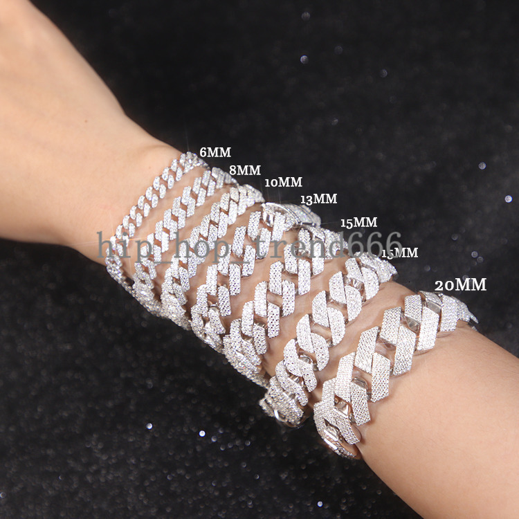 Wholesale 8MM -15MM Moissanite Cuban Chain Necklace Factory Direct Sale Hip Hop Style Vvs Diamond 925 Silver Cuban Link Bracelet