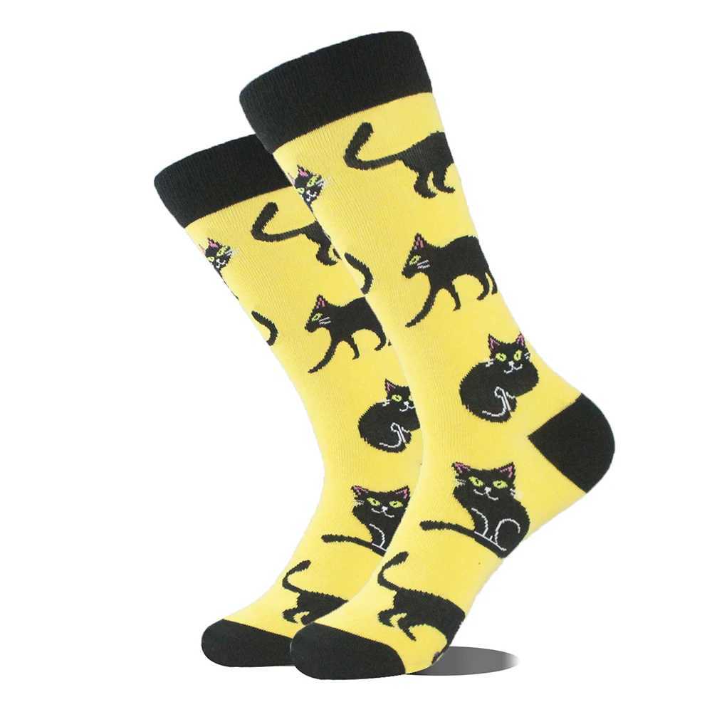 1/2 Pairs Cartoon Cat Pattern Men Cotton Mid Tube Socks Fashionable Printing Soft Comfortable Breathable Sports Leisure Socks X2507251